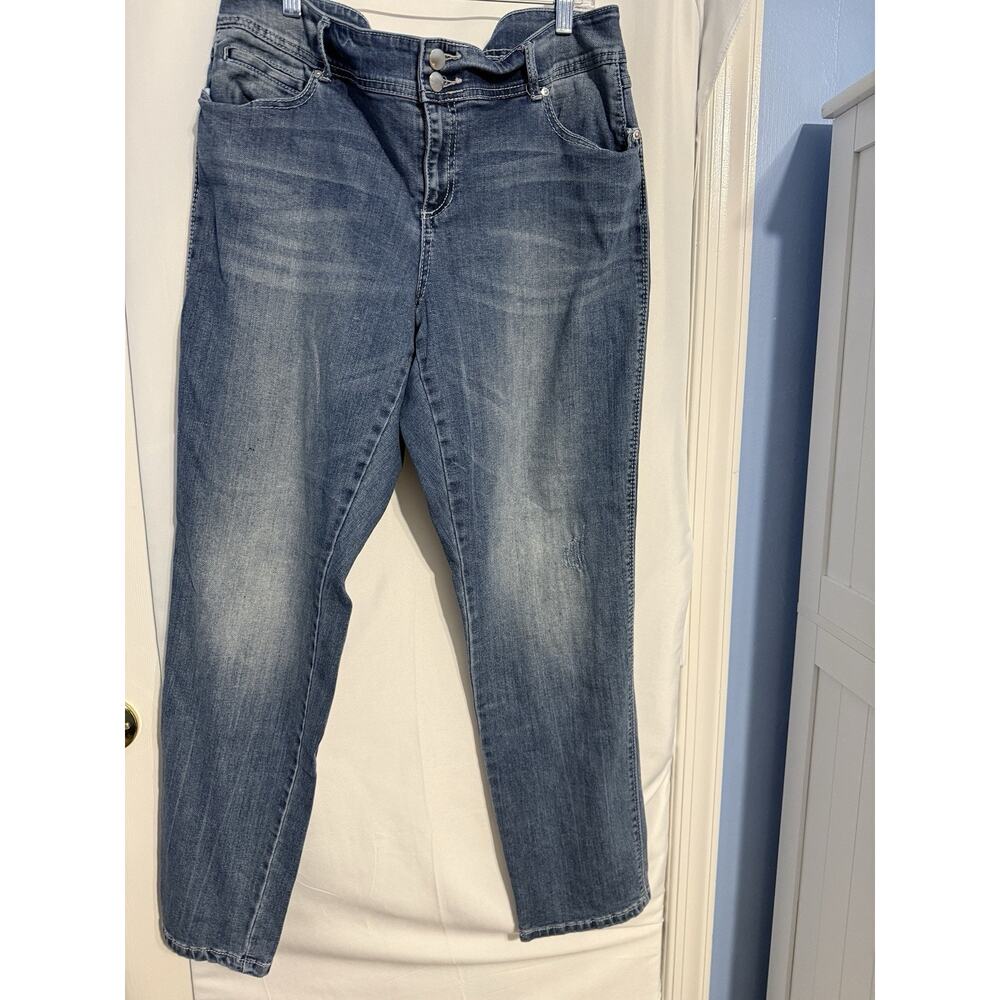 INC Denim Boyfriend Curvy Fit Jeans Women’s Size 14 Medium Wash Stretch Ankle